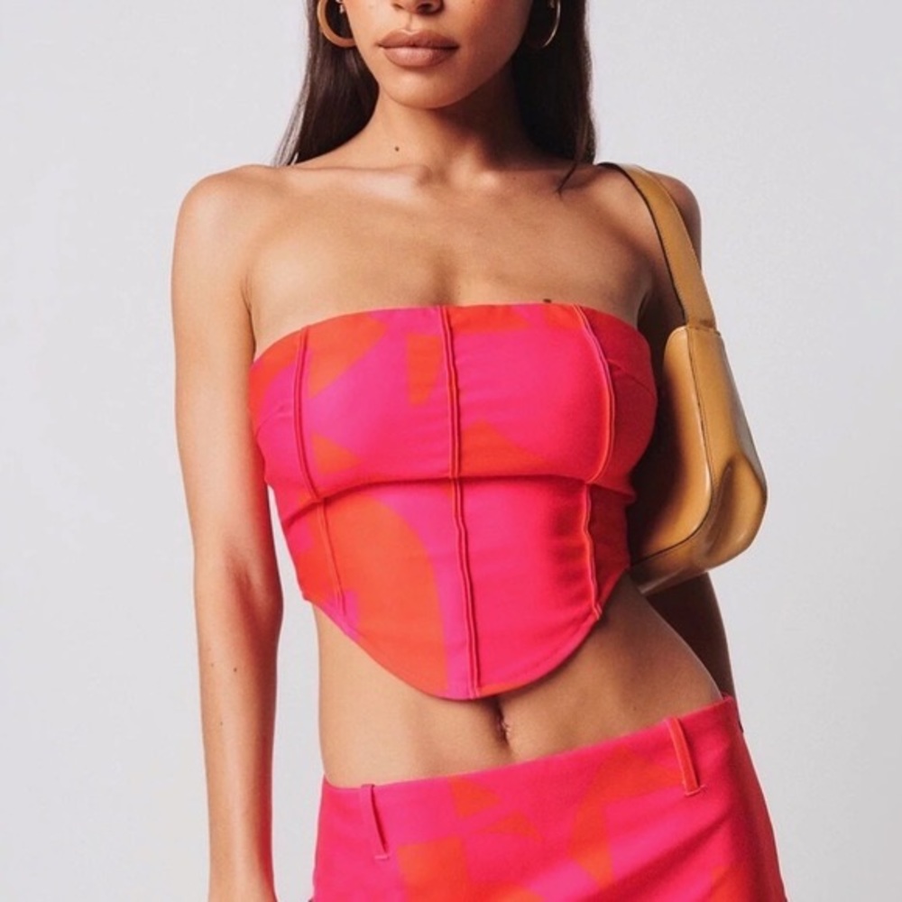 Tiger Mist Pink Geo Print Ceara Strapless Corset Top